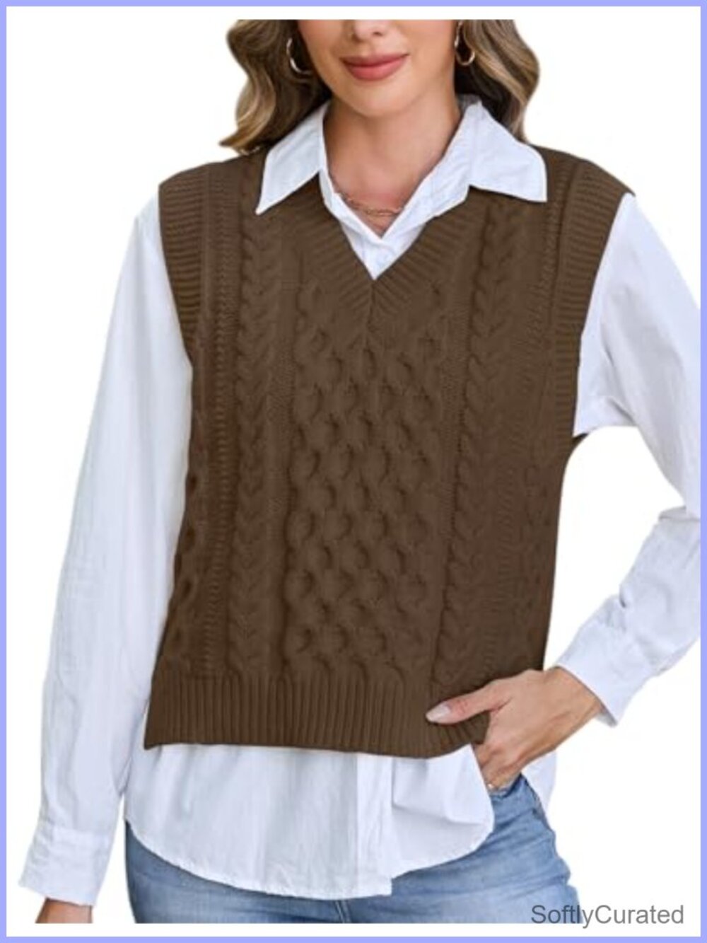 Womens Cable Knit Sweater Vest V Neck Sleeveless Pullover Top